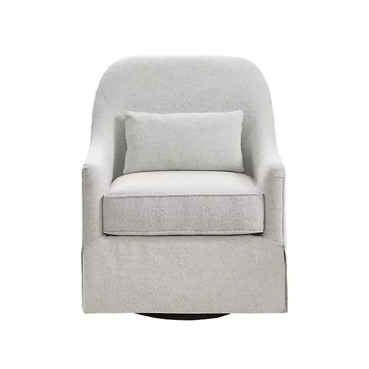 White Patterned Upholstered Swivel Glider Chair