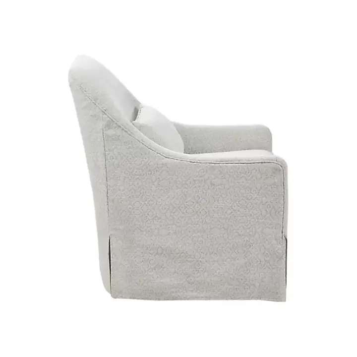 White Patterned Upholstered Swivel Glider Chair