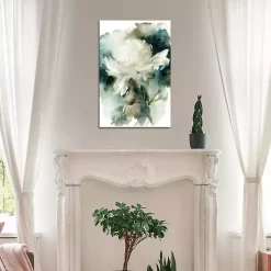 White Peony Abstract Canvas Art Print
