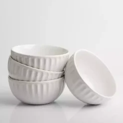 White Petals Ceramic Cereal Bowls, Set of 4