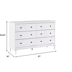 White Pine 6-Drawer Modern Dresser
