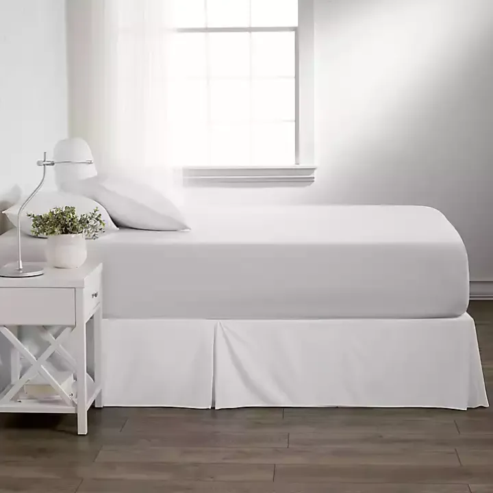 White Pleated Microfiber King Bed Skirt