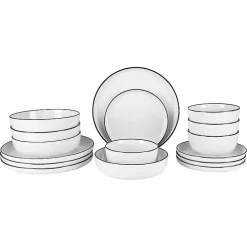 White Porcelain Black Trim 16-pc. Dinnerware Set