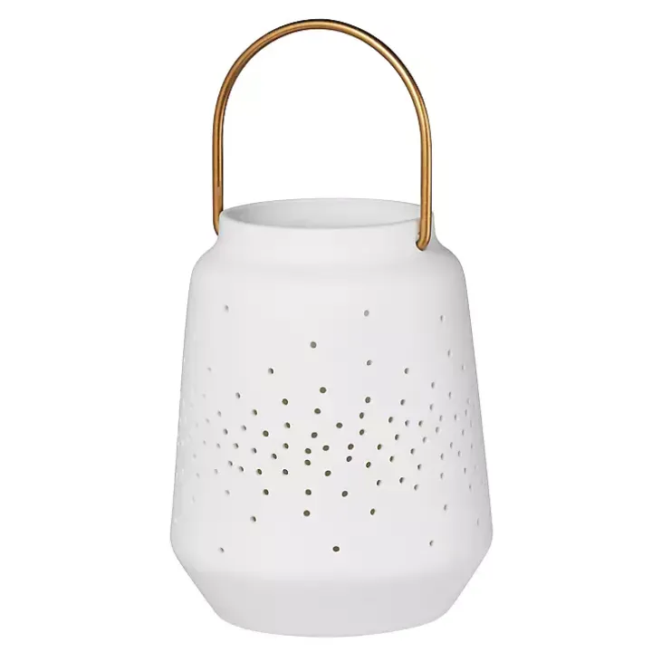 White Porcelain Lantern with Brass Handle, 4 in.