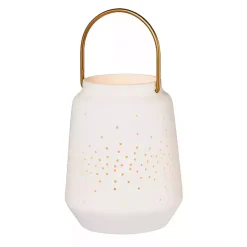 White Porcelain Lantern with Brass Handle, 4 in.