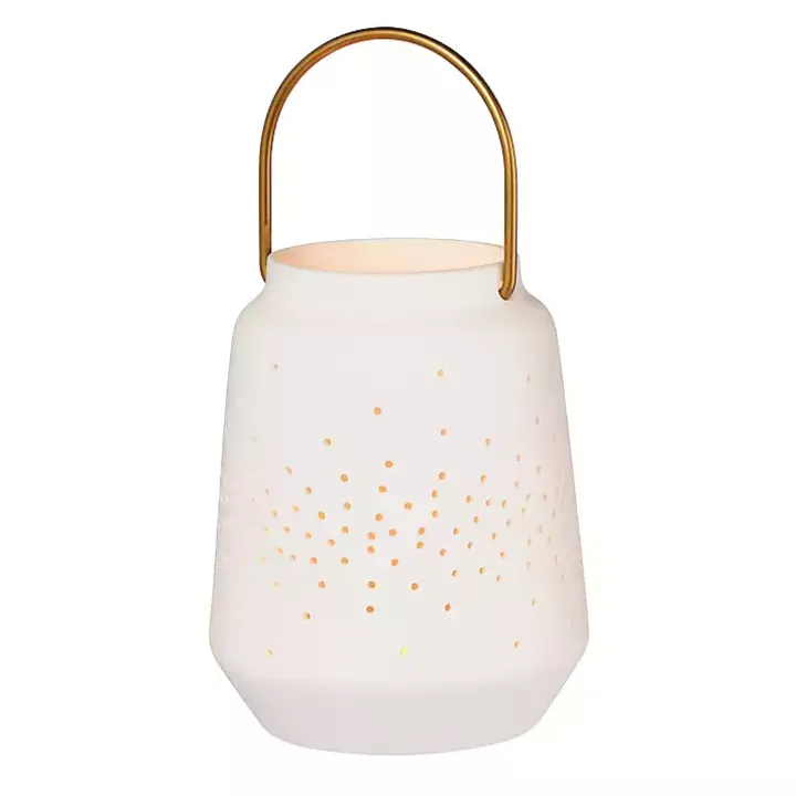 White Porcelain Lantern with Brass Handle, 4 in.