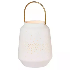 White Porcelain Lantern with Brass Handle, 5 in.