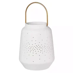 White Porcelain Lantern with Brass Handle, 5 in.