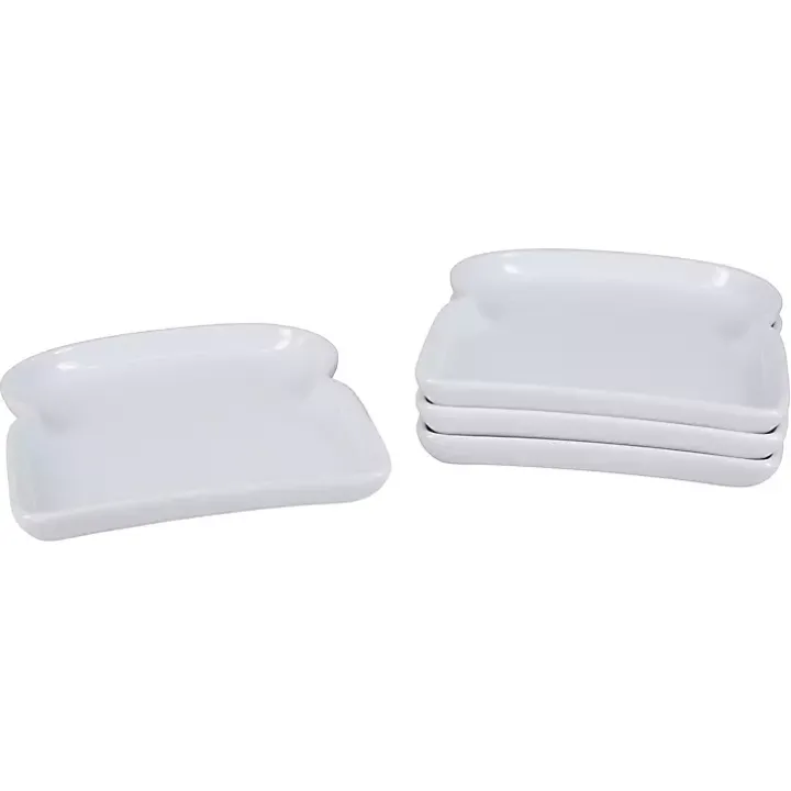 White Porcelain Toast Plates, Set of 4