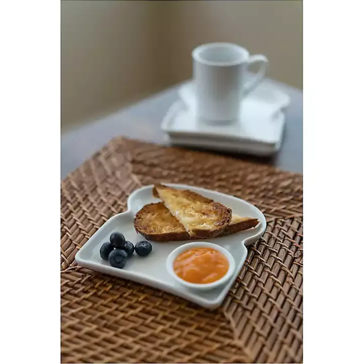 White Porcelain Toast Plates, Set of 4