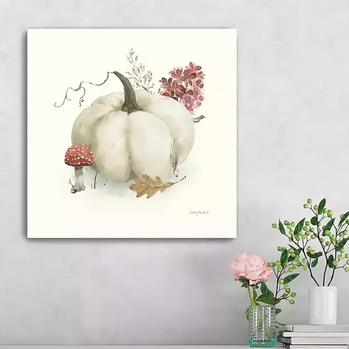 White Pumpkin and Foliage Canvas Print, 20x20 in.