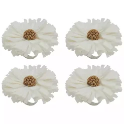 White Raffia Flower Napkin Rings, Set of 4