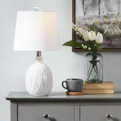 White Raised Geometric Table Lamp