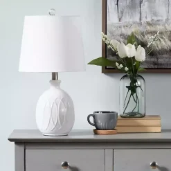 White Raised Geometric Table Lamp