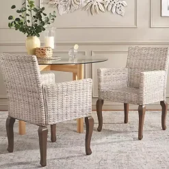White Rattan Curved Legs Dining Chairs, Set of 2