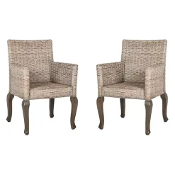 White Rattan Curved Legs Dining Chairs, Set of 2