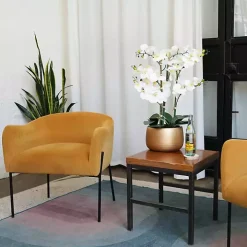 White Real Touch Orchid Arrangement in Gold Pot