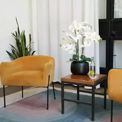 White Real Touch Orchid Arrangement in Black Pot