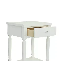 White Rectangle Accent Table with Charging Station