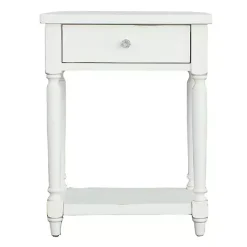 White Rectangle Accent Table with Charging Station