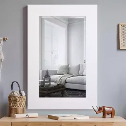 White Rectangular Beveled Wall Mirror