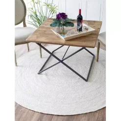 White Reno Woven Round Area Rug, 4 ft.