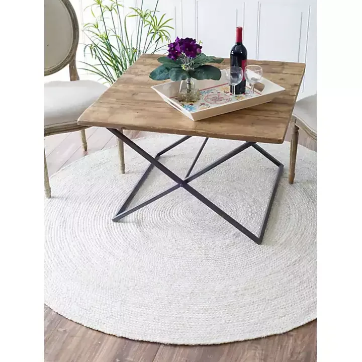 White Reno Woven Round Area Rug, 4 ft.