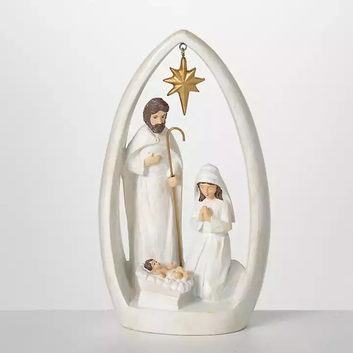 White Resin Holy Family Nativity Scene