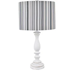 White Resin Table Lamp with Blue Stripe Shade