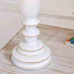 White Resin Table Lamp with Blue Stripe Shade