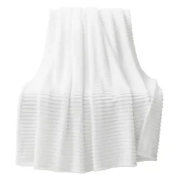 White Ribbed Ultra Soft Faux Fur Throw