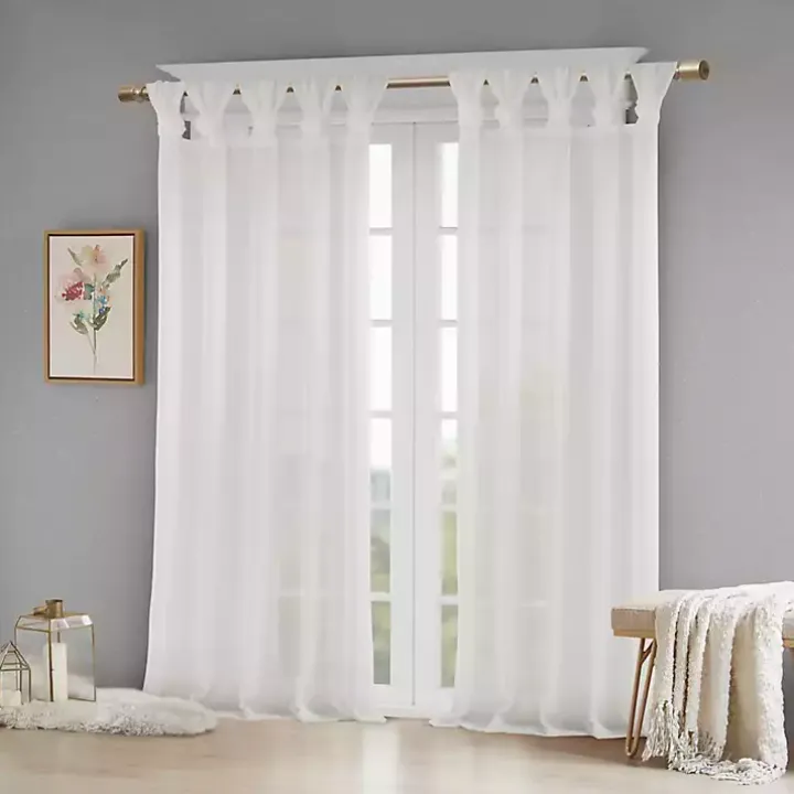 White Rosette Tab Top Curtain Panel, 84 in.
