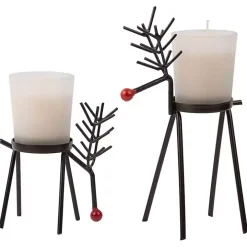 White Rudolph Reindeer Candle Holders, Set of 2