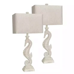 White Seahorse Table Lamps, Set of 2