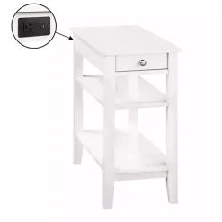White 2-Shelf Charging Accent Table