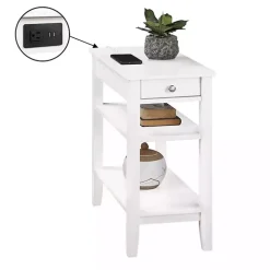 White 2-Shelf Charging Accent Table
