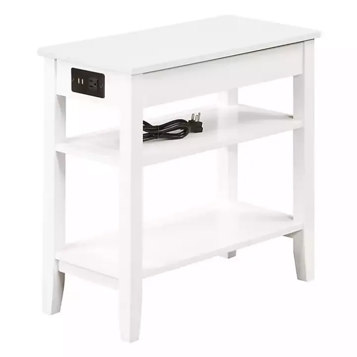 White 2-Shelf Charging Accent Table