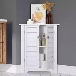 White Shutter Two Door Corner Storage Cabinet
