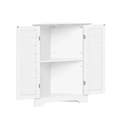 White Shutter Two Door Corner Storage Cabinet