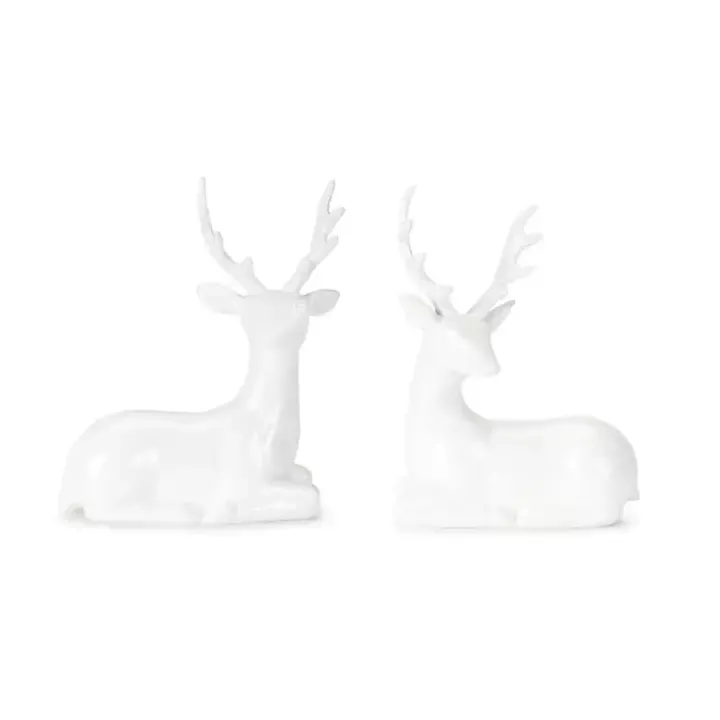 White Sitting Reindeer Statues, Set of 12