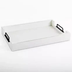White Slatted Wood & Metal Handles Tray