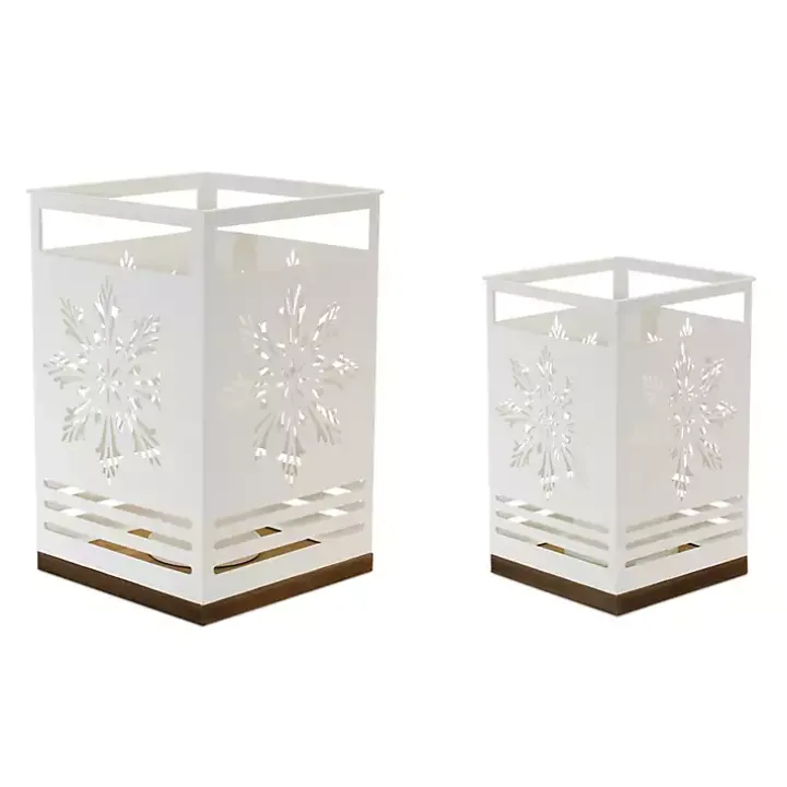 White Snowflake Cutout Candle Holders, Set of 2