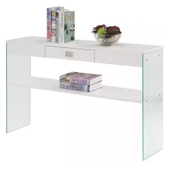White Soho Glass Console Table with Shelf