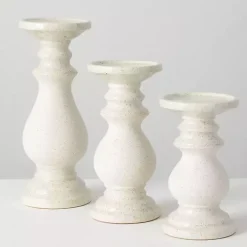 White Speckled Ceramic Candle Holders, Set of 3