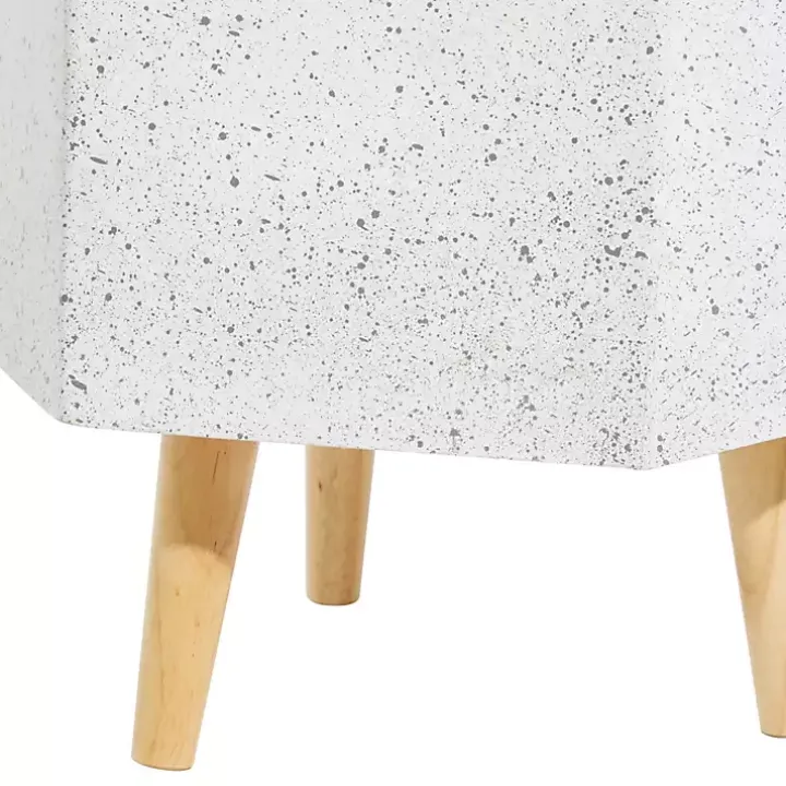 White Speckled Planters with Wooden Legs, Set of 2
