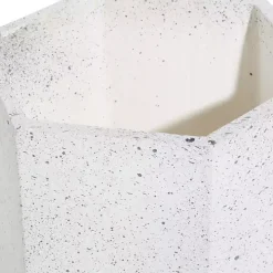 White Speckled Planters with Wooden Legs, Set of 2