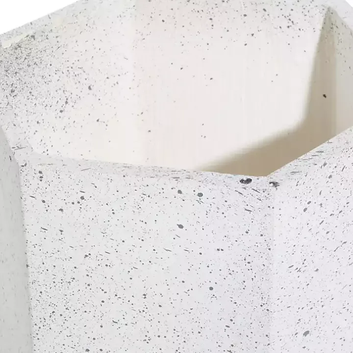 White Speckled Planters with Wooden Legs, Set of 2