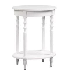White Spindle Legs Oval Accent Table