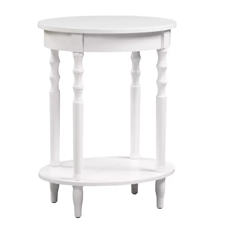 White Spindle Legs Oval Accent Table