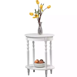 White Spindle Legs Oval Accent Table